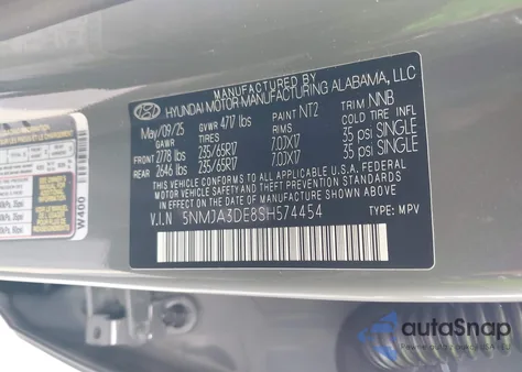 2025 Hyundai Tucson Se z USA, uszkodzony, nr VIN 5NMJA3DE8SH574454